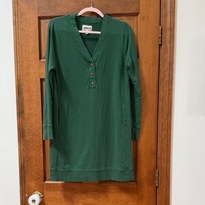 Pact Women's Forest Green V-Neck Button Sweatshirt Dress